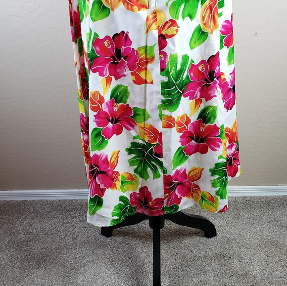 Two Palms Hawaii Rayon White W/Pink Hibiscus Watercolor Floral Midi Dress sz XL - Picture 9 of 12
